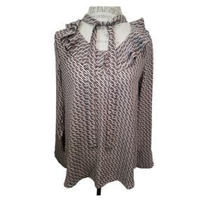 Jennie & Marlis Brown Black & White Unique Design Long Sleeve Collared Blouse